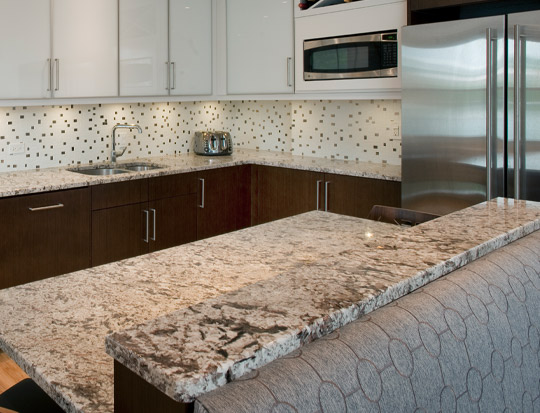 photo of a kitchen with granite countertops